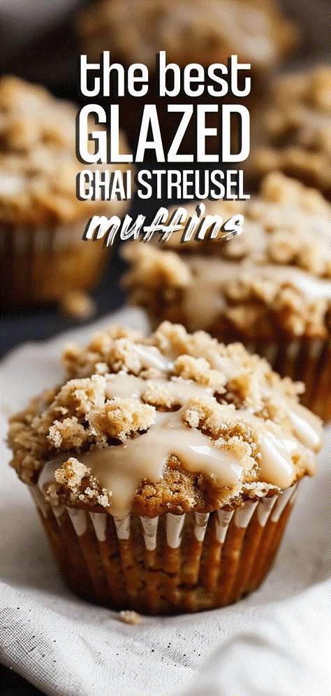 Glazed Chai Streusel Muffins [50 Muffins] – Chasety Cozy Fall Baking, Chai Muffins, Bran Muffins Healthy, Bakery Boutique, Cafe Desserts, Dessert Muffins, Pastries Recipes Dessert, Baked Goods Recipes, Recipes Muffins