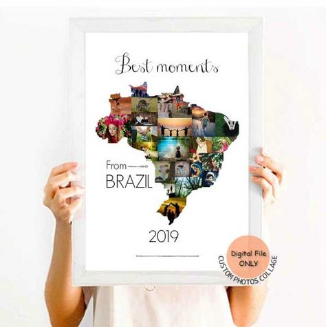 Brazil Collage, Travel Photo Collage, Map Photo, Gifts For Travelers, Travel Wall Decor, Travel Collage, Photo Collage Gift, Personalized Artwork, Travel Photo