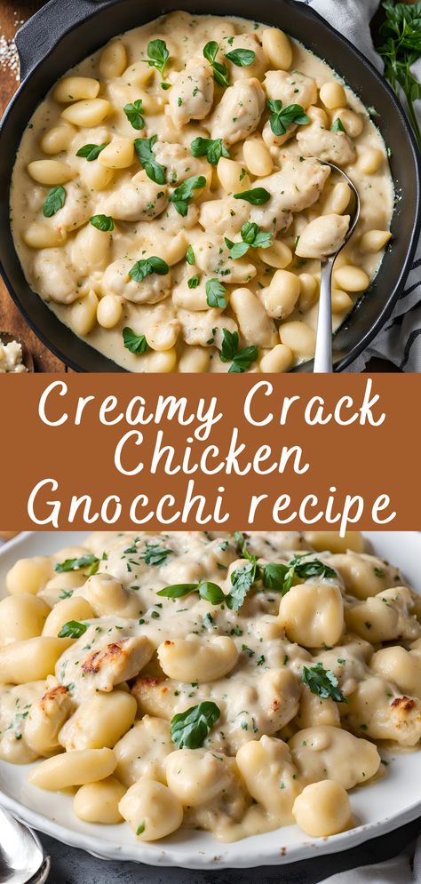 Creamy Crack Chicken Gnocchi recipe | Cheff Recipes Fun Meals For Family, Marry Me Chicken With Gnocchi, Chicken And Gnocchi Casserole, Chicken Pot Pie With Gnocchi, Soup Recipes With Gnocchi, Creamy Dinner Ideas, Chicken Gnocchi Pasta, Dinner Recipes With Gnocchi, Fall Dinner Ideas Kid Friendly