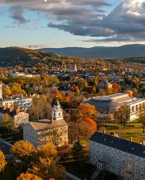 Discover the enchanting allure of Middlebury, Vermont, a picturesque town nestled amid the rolling hills and verdant landscapes of the state's heartland. Middlebury College, Middlebury Vermont, Vermont Fall, College Aesthetic, Saint Kitts And Nevis, College Town, Fall Travel, Rolling Hills, Road Trip Usa