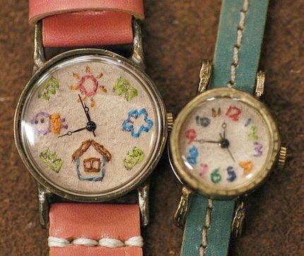 Ooh love.. Embroidered watch faces... wish I knew who to credit ~ #embroidery #sewing Funky Aesthetic, Handmade Watch, Mia 3, Stitch 2, Cool Stuff, Wrist Watches, Cute Jewelry, Jewelry Accessories, Clock