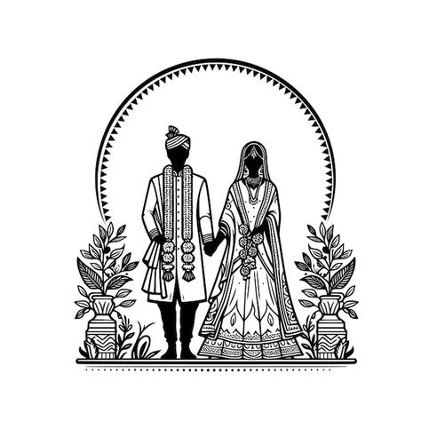 Vector mobile | Premium Vector #Freepik #vector #wedding-logo #indian-couple #wedding-illustration #indian-wedding-card Hindu Wedding Couple Cartoon, Indian Wedding Cartoon Illustration, Indian Wedding Clipart Png, Indian Wedding Vector Art Illustrations, Wedding Couple Vector, Free Photoshop Overlays, Hindu Wedding Invitation Cards, Hindu Wedding Invitations, Indian Marriage