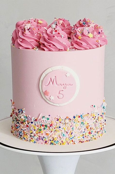 simple sprinkle cake, simple birthday cake, simple pink birthday cake, pink birthday cake design Pink Cakes For Girls Birthday, Simple Kids Birthday Cake, Simple Pink Birthday Cake, 50 Birthday Cake, Simple Cake Design, Disco Cake, Birthday Cake Design, Pink Birthday Cake, Cake Simple