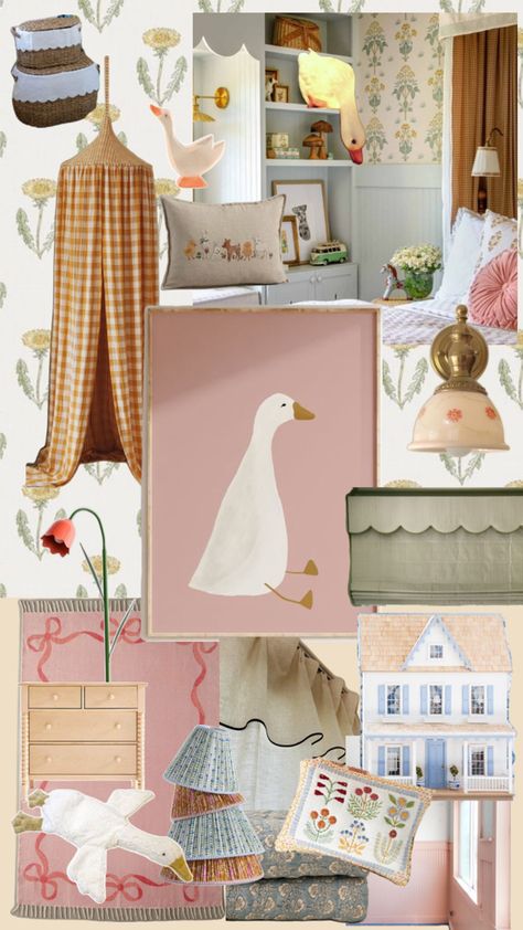 An eclectic mix of patterns and shapes make this girl’s room the perfect balance of sweet and playful. Combining mainly pink and yellow, with touches of blue and green. Add in some goose decor and art and it’s a youthful space mixed with some elegance! Pink And Blue Kids Room, Eclectic Toddler Girl Room, Pink And Yellow Girls Room, Blue And Pink Room, Pink And Blue Nursery, Yellow Girls Room, Goose Decor, Blue Kids Room, Yellow Girl