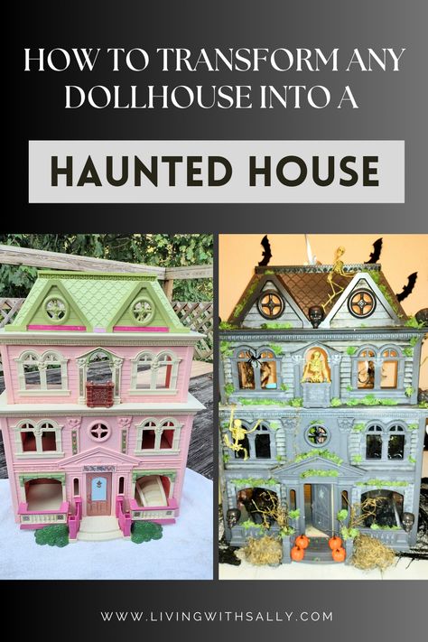 Step-by-Step, I'll teach you how to turn any dollhouse into a CREEPY Halloween Haunted House! Such a unique Halloween decoration! Turn Dollhouse Into Haunted House, Haunted Barbie House, Halloween Houses Diy, Halloween Dollhouse Makeover, Doll House To Haunted House, Dollhouse To Haunted House, Diy Haunted House Dollhouse, Diy Haunted Dollhouse Ideas, Haunted Dollhouse Diy Ideas