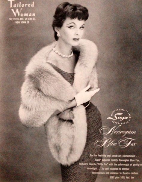 Fur Fashion, Vogue, 1955 Theatre Outfit, Vintage Fur Stole, Fur Coat Vintage, Fur Shawl, Fashion 1950s, Fur Stole, Vintage Fur, White Fur, Fur Fashion