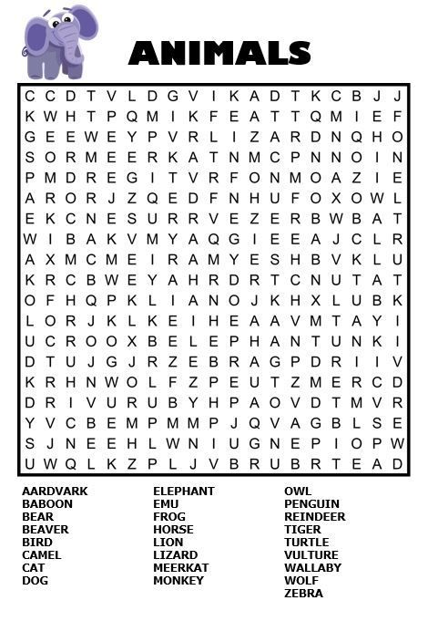 Printable Puzzles For Adults, Wordsearches For Adults, Adult Word Search Printables, Word Games For Adults, Animal Word Search, Word Puzzles For Kids, Word Search For Kids, Kids Word Search, Free Printable Word Searches