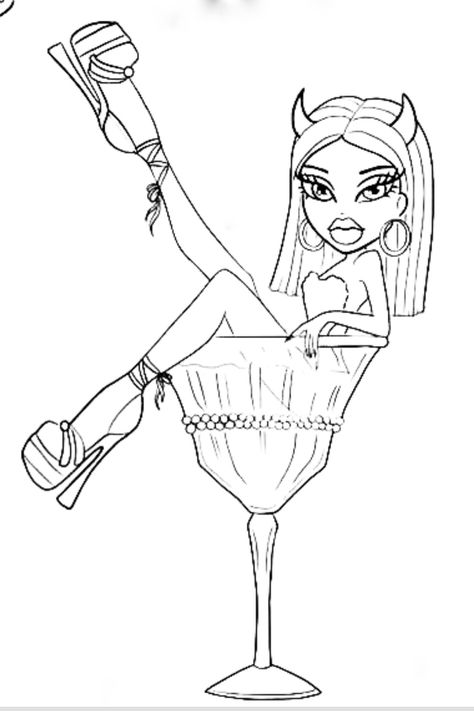 Brats Lips Drawing, Bratz Doll Coloring Pages, Bratz Drawings, Bratz Doll Drawing, Brats Tattoo, Bratz Tattoo Design, Bratz Coloring Pages, Bratz Tattoo, Doll Tattoo