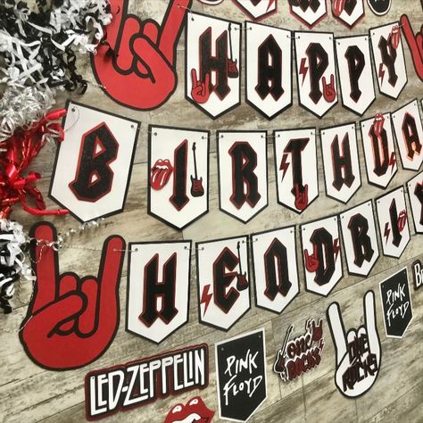 Complete your little rockstar's birthday event with these customizable birthday decorations!! You can even choose your own colors and bands!! Follow us on TikTok and IG for more party inspo @beautifulchaosbanners. Follow link to order. Rock N Roll Theme, Born To Rock, Rockstar Birthday, Theme First Birthday, Birthday Event, First Birthday Decorations, Sweet Kisses, Party Inspo, Birthday Party Banner