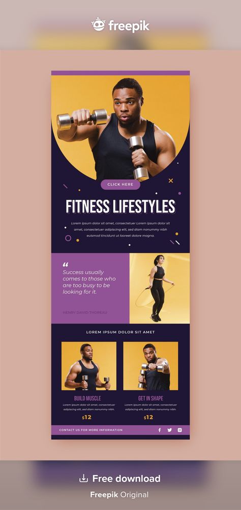 Fitness email template | Premium Vector #Freepik #vector #fitness #website #corporate #email Gym Ads, Free Email Templates, Face Hairstyles, Email Layout, Mail Template, Fitness Website, Email Design Inspiration, Workout Posters, Long Face