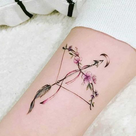 Sagittarius Flower Tattoo, Sagittarius Flower, Archery Tattoo, Sagittarius Tattoo Designs, Arrow Tattoos For Women, Orca Tattoo, Sagittarius Tattoo, Arrow Tattoo Design, Hamsa Tattoo