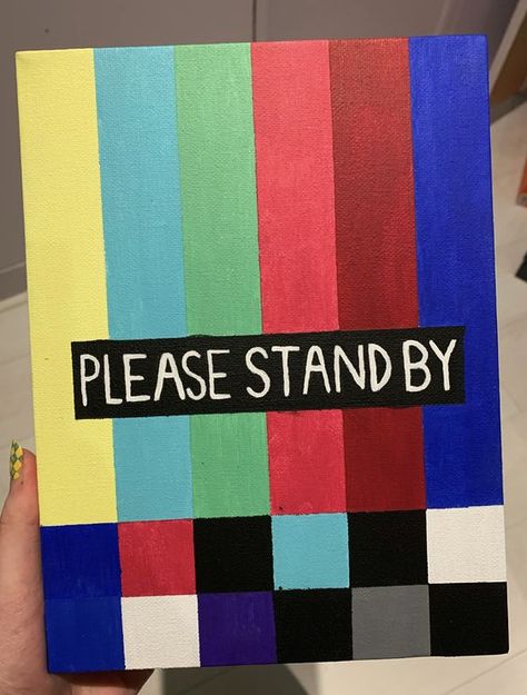 Please stand by - Yvr #drawingideas #sketch #drawingbase #drawingbodyposes #drawing No Signal Painting Canvas, Painting Ideas On Canvas Aesthetic Retro, 70s Canvas Painting Ideas, Painting Ideas On Canvas Retro, Painting On Paint Samples, 90s Aesthetic Drawing Ideas, Easy Retro Painting Ideas, Vintage Painting Ideas Easy, Please Stand By Painting