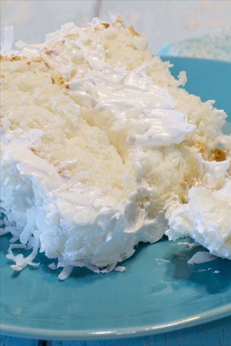 A slice of coconut cloud cake. Coconut Cloud, Cloud Cake, Coconut Cake Recipe, Coconut Desserts, Best Cake Recipes, Delicious Cake Recipes, A Piece Of Cake, Sweet Breads, Coconut Recipes