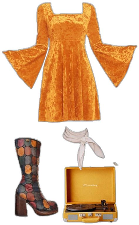 70s Inspired Autumn Fashion, 70s Shein Outfits, 70s Fashion Polyvore, 70s Fashion Plus Size 1970s Style, 70s Birthday Aesthetic, Orange 70s Outfit, 70s Cottagecore Aesthetic, 70s Inspired Outfits Women, 70 Dresses Style 70s Fashion