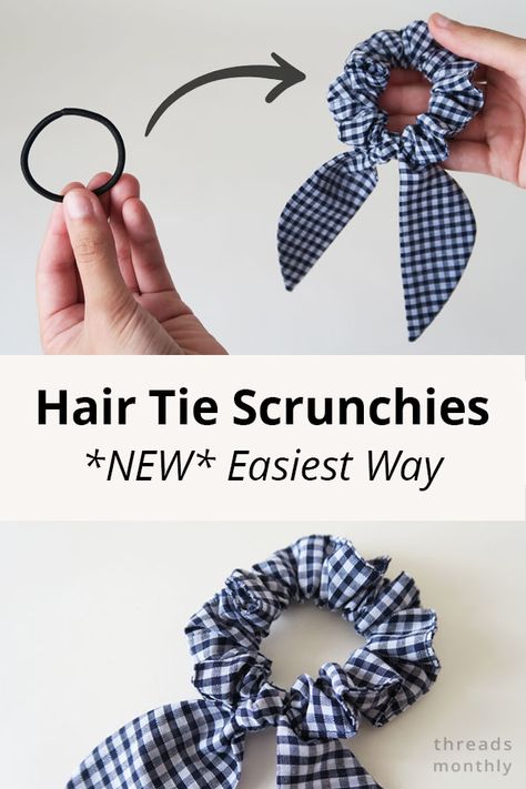 DIY Scrunchie with Hair Tie (*New* Easiest Method) + Pattern Diy Scrunchie, Sewing Headbands, Hair Ties Diy, Projek Menjahit, Diy Hair Scrunchies, Diy Sewing Tutorials, Scrunchies Diy, Sew Ins, Sewing Tutorials Free