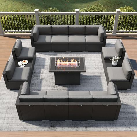 Back Porch Fire Pit, Backyard Sectional, Porch Fire Pit, Firepits Backyard, Sofa With Coffee Table, Bbq Patio, Wicker Sectional, X Coffee Table, Outdoor Conversation Sets