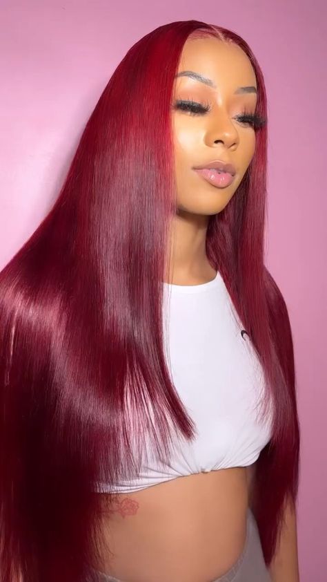 Short, Chic, and Stunning: Hairstyles to Inspire Your Makeover Frontal Wig Hairstyles, Straight Wigs, Long Red Hair, Red Wigs, Dope Hairstyles, Burgundy Hair, Front Lace Wigs Human Hair, Long Red, Baddie Hairstyles