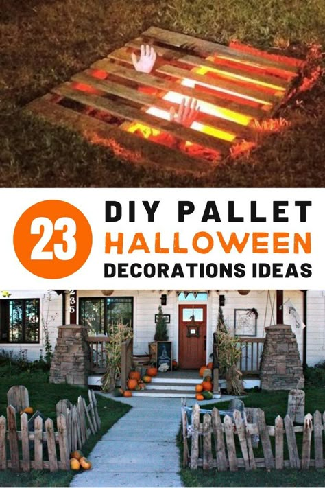 If you’re looking for a unique and affordable way to spruce up your home this Halloween, consider using pallets. Here are 23 great diy pallet Halloween decorations ideas that you should try. Halloween Pallet Diy, Halloween Mantel Decorations, Halloween Trail Ideas, Halloween Pallet Projects, Pallet Halloween Decorations, Halloween Camping Decorations, Halloween Pool Party, Table Decorations Halloween, Door Decorations Halloween