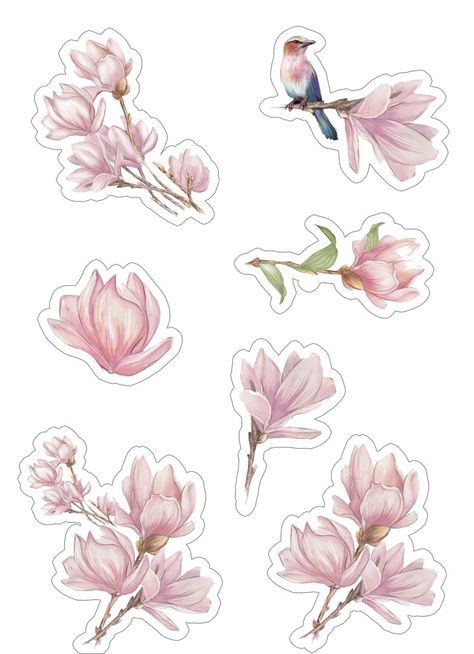 Pink Scrapbook, Paper Bag Scrapbook, Stickers Kawaii, Tumblr Stickers, Scrapbook Stickers Printable, Scrapbooking Stickers, Printable Scrapbook Paper, Bullet Journal Stickers, Floral Stickers