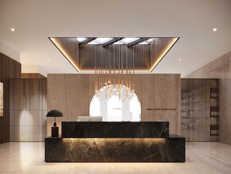 Sheikh Office on Behance Luxury Majlis, Office Reception Design, Hotel Lobby Design, Lobby Interior Design, Reception Desk Design, Modern Office Interiors, Lobby Reception, Dental Office Design, Hotel Reception