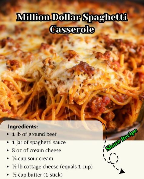 Recipes Trends | Million Dollar Spaghetti Casserole | Facebook My Heavenly Recipes Million Dollar Spaghetti Casserole, Million Dollar Spaghetti With Meatballs, Million Dollar Spaghetti Casserole, Pasta Main Dishes, Cottagecore Recipes, Million Dollar Spaghetti, Spaghetti Casserole, Cute Food Art, Gluten Free Food