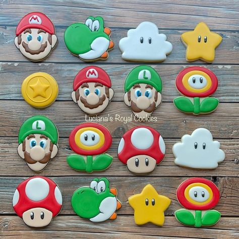 Mario Cookies Decorated Easy, Mario Brothers Cookies Decorated, Mario Bros Cookies Decorated, Super Mario Sugar Cookies, Super Mario Bros Cookies, Super Mario Cookies Decorated, Mario Cookies Decorated, Mario Birthday Cookies, Mario Sugar Cookies