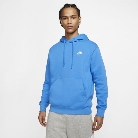 Nike Sportswear Club Fleece Pullover Hoodie (Light Photo Blue) Pullover Hoodie Outfit, Nike Azul, Sweatshirts Nike, Nike Sportswear Mens, Nike Sportswear Club Fleece, New Nike Shoes, Nike Shoes Outfits, Light Photo, Nike Fleece