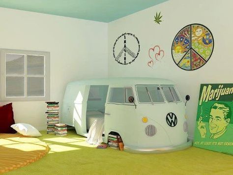 Top 10 Novelty and Unusual VW Camper Gift Ideas Hippie Bed, Car Themed Rooms, Mommo Design, Camper Beds, Vw Camper Van, Boho Styl, Hippy Room, Deco Originale, Bedroom Designs