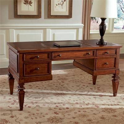 Riverside Furniture – Windward Bay Writing Desk Wood Corner Desk, Rattan Accents, Traditional Writing Desk, Solid Wood Writing Desk, Glass Desk Office, Wood Computer Desk, Noi That, Computer Desk With Hutch, Classic Desk