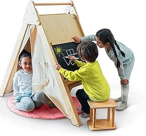 Playhouse Tent, Canvas Curtains, Kids Chalkboard, Montessori Learning, Kids Play Tent, Chair Stool, Rock Climbing Wall, Desk And Chair, Art Easel