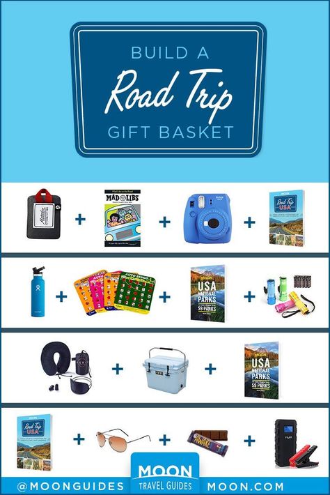 Not sure what to get the road-warrior in your life? From practical to cozy to just plain fun, these 13 gift ideas for road trippers will help your loved one hit the open road in style this spring and summer. #giftguide #gifts #roadtrip Vacation Themed Gift Basket, Roadtrip Basket Gift Ideas, Road Trip Basket Ideas, Road Trip Themed Party, Road Trip Care Package For Adults, Road Trip Basket For Adults, Road Trip Party Theme, Road Trip Gift Basket Ideas, Road Trip Basket