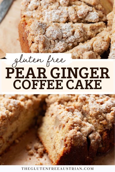 Try this Gluten-Free Pear Cake for a delicious fall dessert that’s a refreshing change from apples and pumpkin. Fresh grated ginger brightens the flavors and complements the spiced pears perfectly, making it a great make-ahead option for the busy holiday season. Enjoy it for breakfast, brunch, or with a cup of coffee for a midafternoon treat. Pear Ginger Cake, Gluten Free Pear Desserts, Gluten Free Pear Recipes, Fall Gluten Free Desserts, Pear Breakfast Recipes, Pear Desserts, Pear Cake Gluten Free, Pear Recipes Healthy, Gluten Free Fruit Desserts