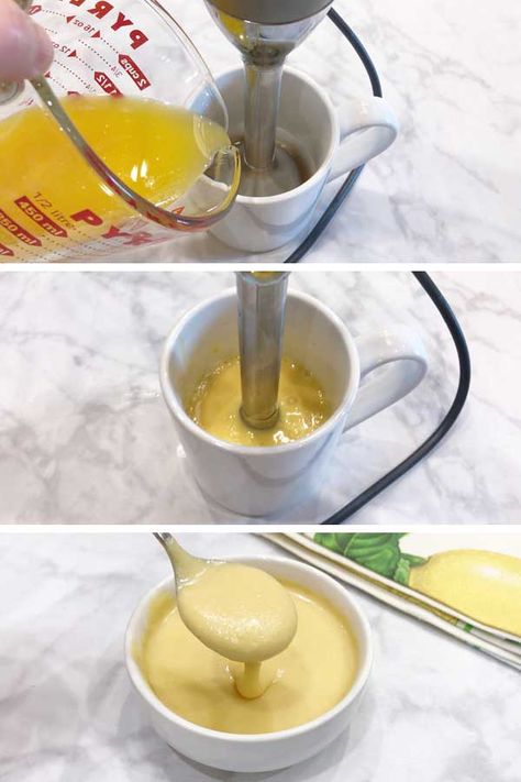 Easy Hollandaise Sauce For One, Easy Hollandaise Sauce No Blender, Whole 30 Hollandaise Sauce, Keto Hollandaise Sauce, Hollandaise Sauce Easy Immersion Blender, Immersion Blender Hollandaise Sauce, Holindaise Sauce Recipe Blender, Blender Hollandaise Sauce, Emulsion Blender Recipes