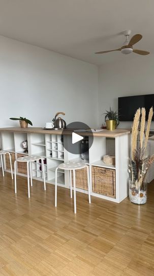 385K views · 2K reactions | IKEA KALLAX HACK - Turn 3 Ikea Kallax Shelves into a Bar Table 🎉✨ Note: You can buy them at the IKEA store 😘 #ikeahacks #kallax #diyhome #homedecor #HomeImprovement #homedesign #bartable #ikea | Pretty Interiors Ikea Kallax Kitchen Storage, Kallax Ikea Ideas Inspiration, Kallax Inspiration, Ikea Kallax Ideas, Ikea Kallax Unit, Bright Interior Design, Ikea Kallax Shelf, Kallax Hack, Ikea Hacks Ideas