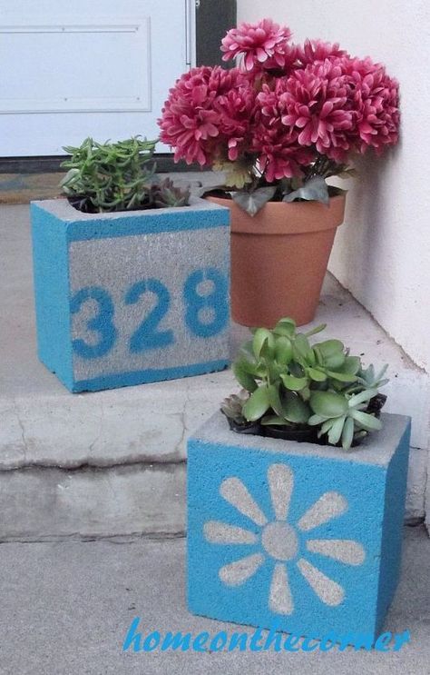 See how to use 2 cinder blocks to make gorgeous decor for your front porch! | Hometalk Cinder Blocks Diy, Cinder Block Ideas, Concrete Bags, Cinder Block Garden, Cement Blocks, Cinder Blocks, Concrete Block, Cement Planters, Outdoor Crafts