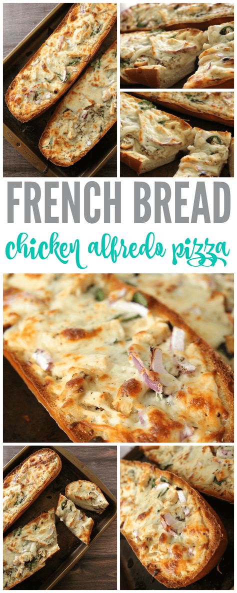 French Bread Chicken, Chicken Alfredo Pizza Recipe, Alfredo Pizza Recipe, Bread Chicken, Chicken Alfredo Pizza, Alfredo Pizza, French Bread Recipe, French Bread Pizza, Bread Pizza