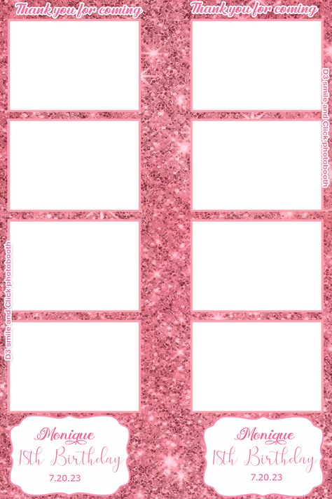 Glittery Pinkish photo booth layout for 18th birthday 18th Birthday Photo Booth, Pink Photo Booth, Photo Booth Layout, Red Carpet Photo Booth, Photobooth Layout, Booth Layout, Photo Booth Design, Birthday Photo Booth, Party Layout