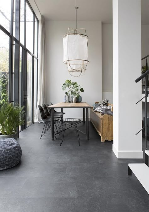 Grey Tiles Living Room, Dark Tile Floors, Black Slate Tiles, Vstupná Hala, Tiles Living Room, Slate Tile Floor, Tile Floor Living Room, Black Floor Tiles, Grey Floor Tiles