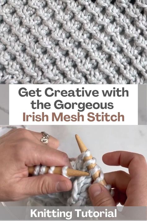 Discover the stunning Irish Mesh Stitch and take your knitting projects to the next level with this easy-to-follow tutorial video. With step-by-step instructions, you'll be able to master this intricate yet beautiful pattern in no time, perfect for adding a unique touch to any garment, blanket or home decor item. This versatile stitch creates a beautiful texture that looks great on both sides of your project. Plus, the tutorial is designed to be beginner-friendly, so even if you're new to... How To Knit Mesh Stitch, Unique Knitting Projects, Irish Knitting, Knitting Lessons, Irish Moss Stitch, Chunky Knit Sweater Pattern, Knitting Board, Mesh Stitch, Lace Knitting Stitches