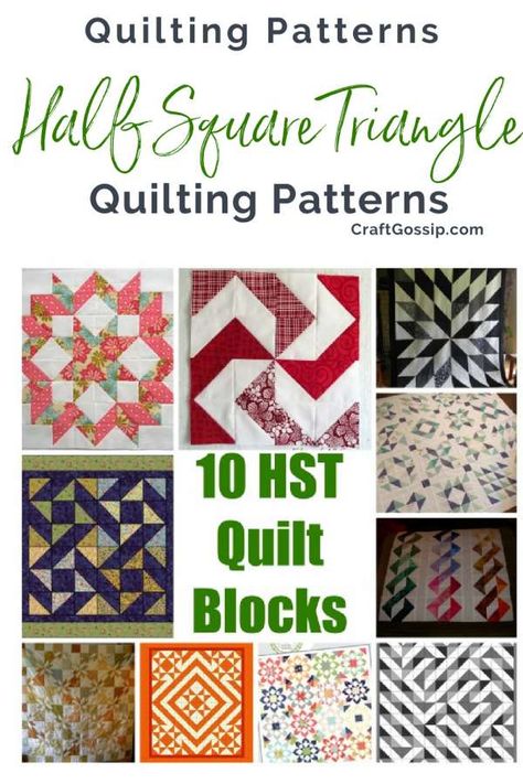 10 Half Square Triangle Quilt Blocks – Quilting Hst Quilt Blocks, Triangle Quilt Blocks, Triangle Quilt Tutorials, Hst Quilt, Half Square Triangle Quilts Pattern, Triangle Quilt Pattern, Owl Quilt, Triangle Quilts, Ribbon Quilt