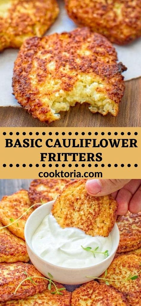 Cauliflower Fritters, Fritters Recipe, Fritter Recipes, Tasty Vegetarian Recipes, My Recipes, Idee Pasto Sano, Veggie Dishes, Vegetable Dishes, Recipes Food