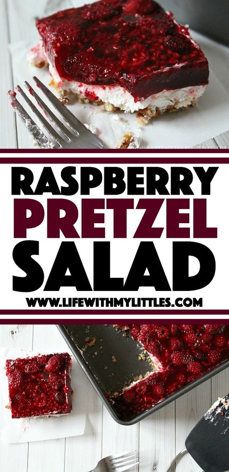 Raspberry Pretzel Salad - Life With My Littles Raspberry Pretzel Salad, Raspberry Jello Salad, Pretzel Jello, Jello Pretzel Salad, Perfect Christmas Dessert, Pretzel Desserts, Savory Cakes, Strawberry Pretzel Salad, Raspberry Desserts