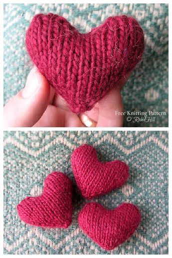 Little 3D Heart Free Knitting Patterns - Knitting Pattern Heart Knitting Pattern Free, Knitted Hearts Pattern Free, Knitted Heart Pattern, Crocheted Stuff, Crochet Shoes Pattern, Crochet Heart Pattern, Crochet Fruit, Knitting Tips, Quick Crochet Patterns