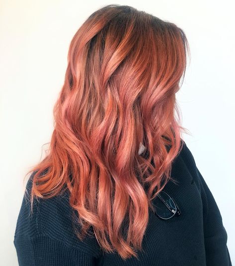 Orange Auburn Hair, Coral Hair, Chignon Hair, Coloured Hair, Pantone Color Of The Year, Crown Braid, Auburn Hair, Pink Peach, Soft Hair