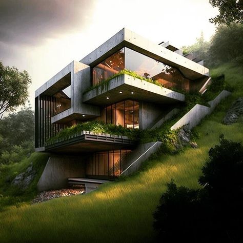 Slope House Design, Winter House Exterior, Slope House, Architecture Model House, Homecoming Hair, Architecture Design Concept, House Outside Design, Modern Architecture House, Hair Wedding