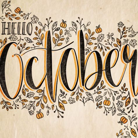 Hand-lettering project #october #handlettering #procreateapp #procreate #art October Font Ideas, Halloween Dry Erase Board Ideas, Halloween Calligraphy Hand Lettering, October Whiteboard Ideas, Fall Dry Erase Board Art, October Lettering, Dry Erase Board Drawings, Dry Erase Board Art, Halloween Calligraphy