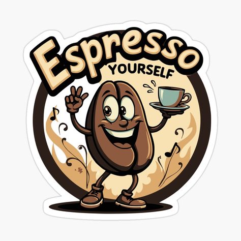 Get my art printed on awesome products. Support me at Redbubble #RBandME: https://www.redbubble.com/i/sticker/Espresso-Yourself-with-Joy-by-babispod/163898997.EJUG5?asc=u Espresso Yourself, Jazz Hands, Coffee Enthusiast, Coffee Bean, Best Coffee, Coffee Lover, Sticker Design, Espresso, Awesome Products