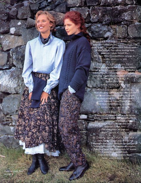 Laura Ashley Holiday 1994, page 9:  Babywale skirt, Victorian blouse, petticoat. Laura Ashley Clothing, Laura Ashley Vintage Dress, Laura Ashley Fashion, Fashion 1990s, Laura Ashley Vintage, Victorian Blouse, Laura Ashley Dress, 1990s Fashion, Clothing Catalog