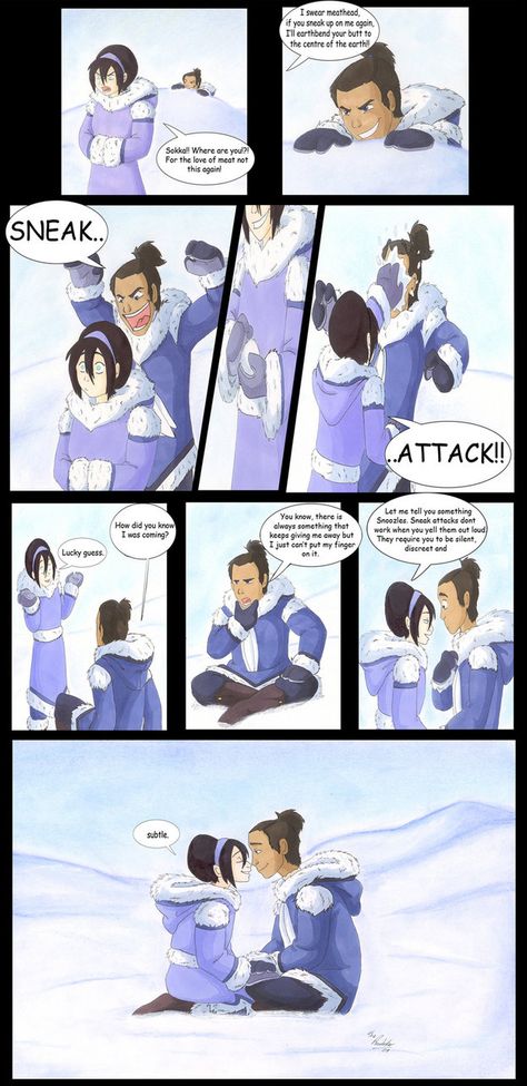 Tokka Week: Sneak Attack by ThePhoebster on DeviantArt Sokka Suki, Kiss Pic, Avatar State, Sneak Attack, Avatar The Last Airbender Funny, Avatar Funny, Korra Avatar, The Last Avatar, Avatar Cartoon