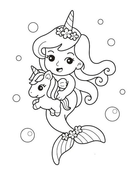 Fargelegging For Barn, Mermaid Coloring Book, Unicorn Mermaid, Mermaid Drawings, Summer Coloring Pages, Unicorns And Mermaids, صفحات التلوين, Mermaid Coloring Pages, Unicorn Colors